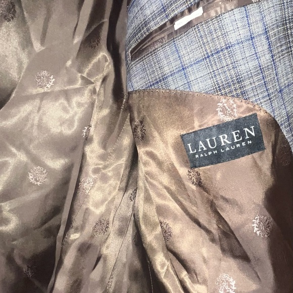 NWT Lauren Ralph Lauren UltraFlex taupe blue plaid sport coat blazer - Picture 3 of 4